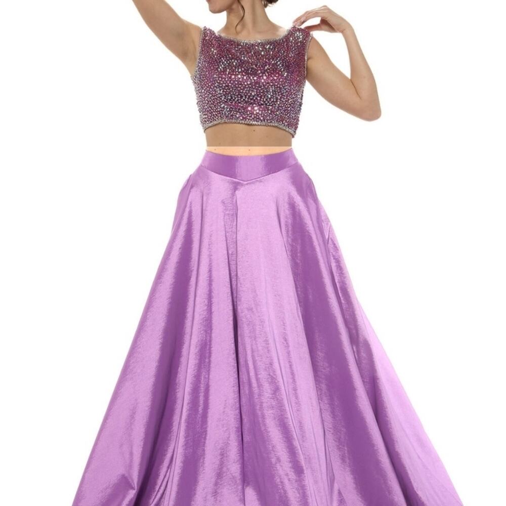 NWOT Vienna Prom Purple Rhinestone Bodice & Taffeta A-Line Skirt 2 PC Gown